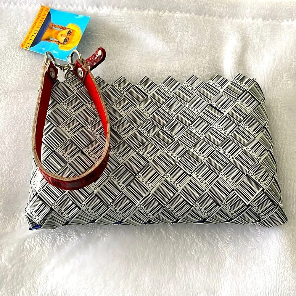 NAHUI OLLIN Candy Wrapper Coin Change Purse Cream and Black with Red Strap